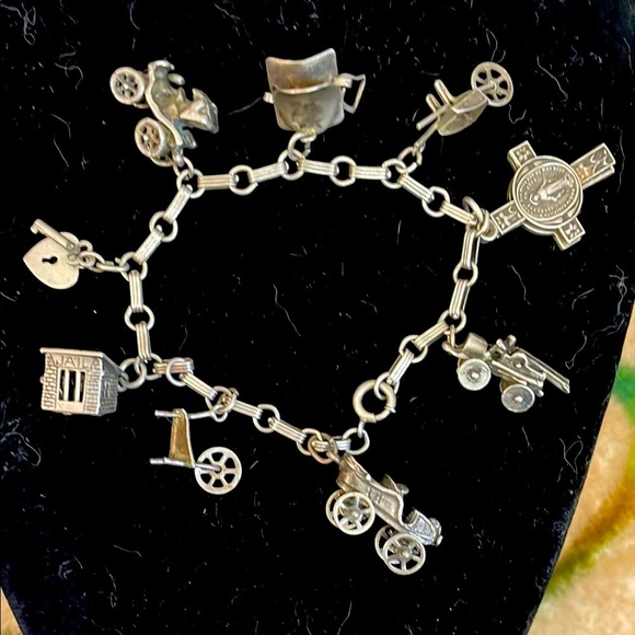 Vintage estate western sterling silver charm bracelet - Picture 1 of 8